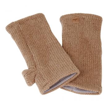Preview: Ockerfarbene Pulswärmer Stulpen handgestrickt 100% Schafswolle mit Daumen aus Nepal